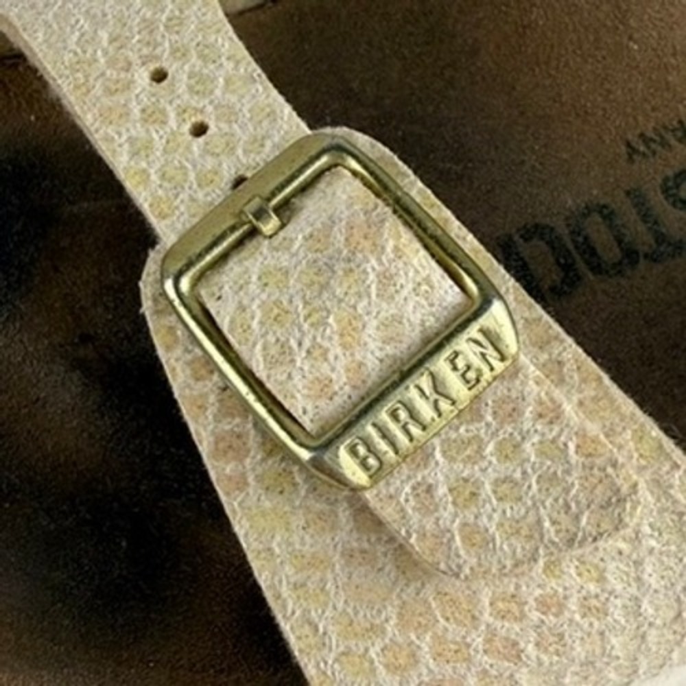 Birkenstock 36 Sydney Birko-Flor TwoStrap Sandals Snake Cream Leather Shine - Picture 9 of 12
